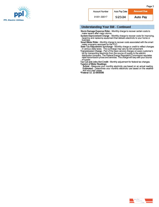 USA Pennsylvania PPL electric utility bill, 3 pages 2